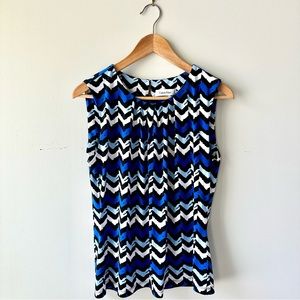 Calvin Klein Blue Black White Chevron Sleeveless Polyester Top Size Large